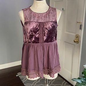 Knox Rose Suede Panel Crochet Trim Top